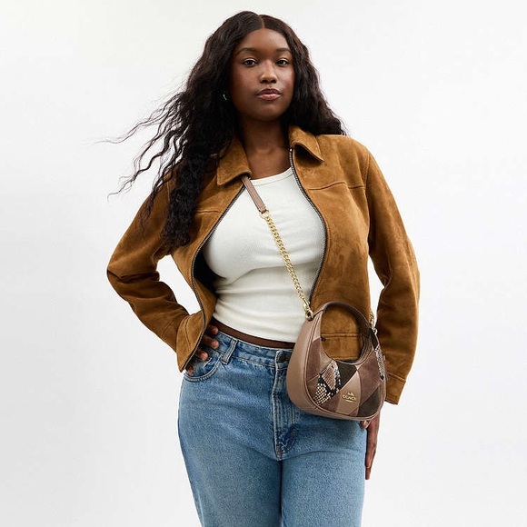 Coach Carmen Mini Crossbody Bag With Patchwork Gold/Mushroom NWT CCE62 - Picture 6 of 16